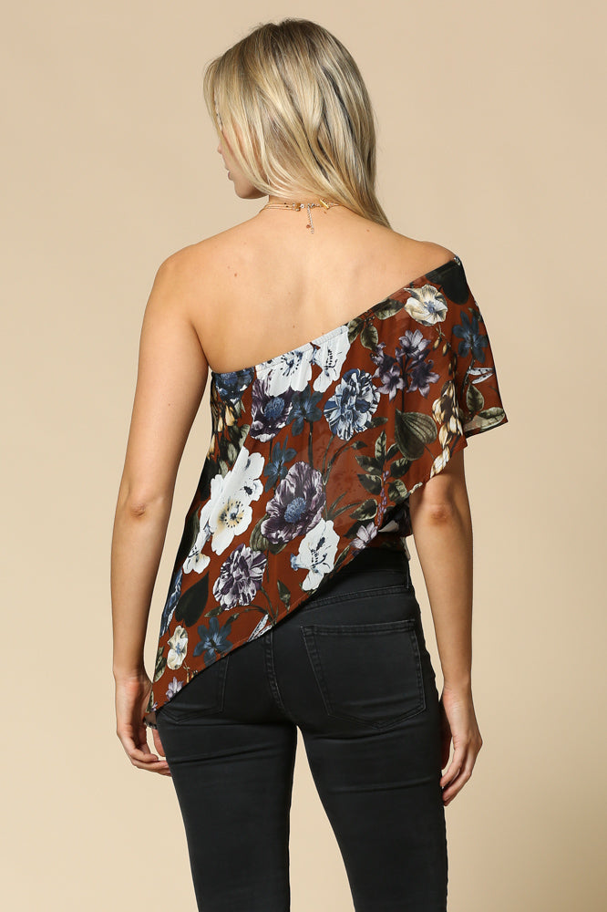 Women's Floral Print Chiffon One Shoulder Top