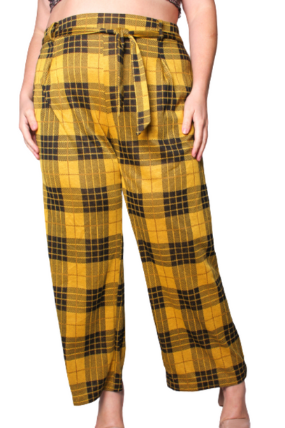 Yellow plaid pants plus size online