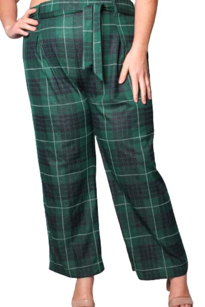 Women's Plus High Waisted Drawstring Plaid Pants