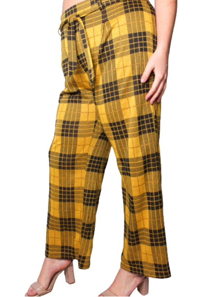 Women's Plus High Waisted Drawstring Plaid Pants