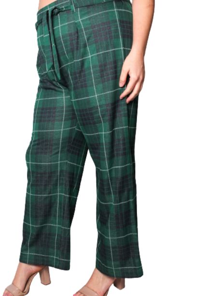 Women's Plus High Waisted Drawstring Plaid Pants