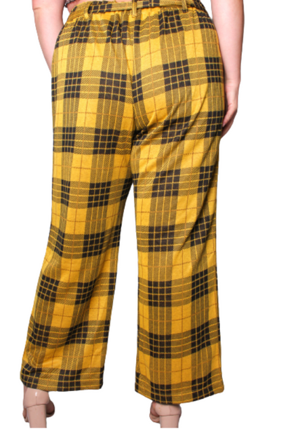 Women's Plus High Waisted Drawstring Plaid Pants