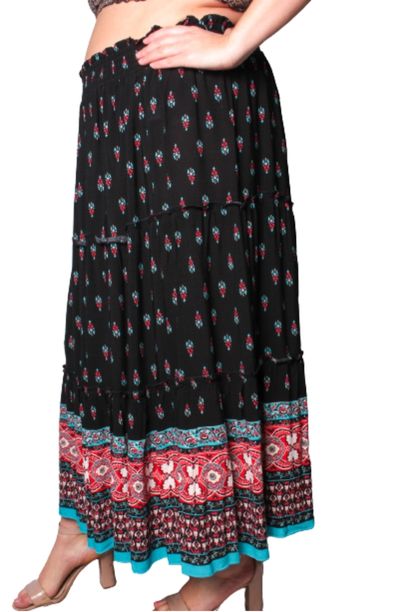 Women’s Plus High Waisted Ruffle Printed Skirt