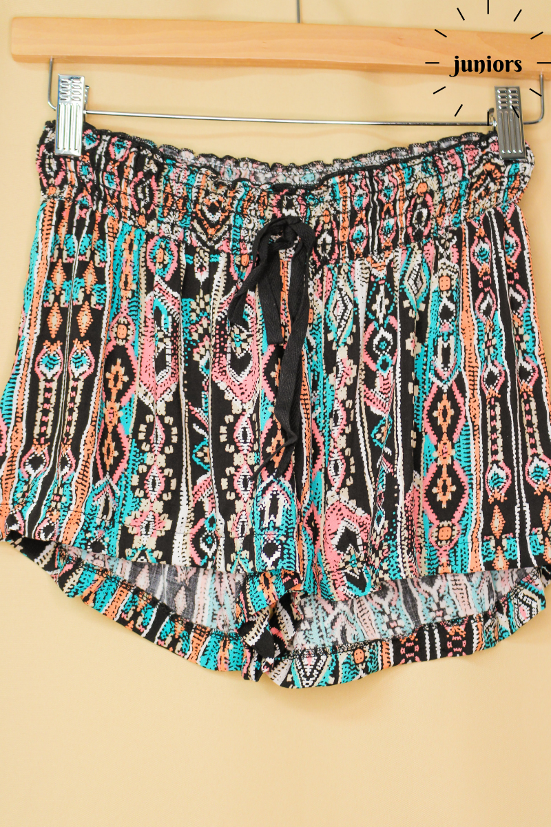 Junior's Aztec Print Paper Bag Waist Shorts