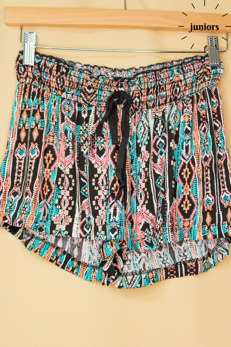 Junior s Aztec Print Paper Bag Waist Shorts Good Stuff Apparel