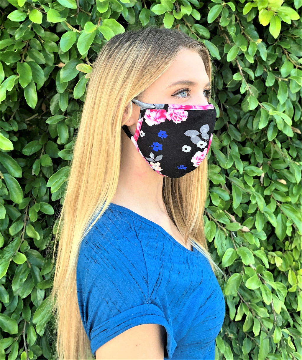 Black Floral Print Comfortable Double Layer Face Mask