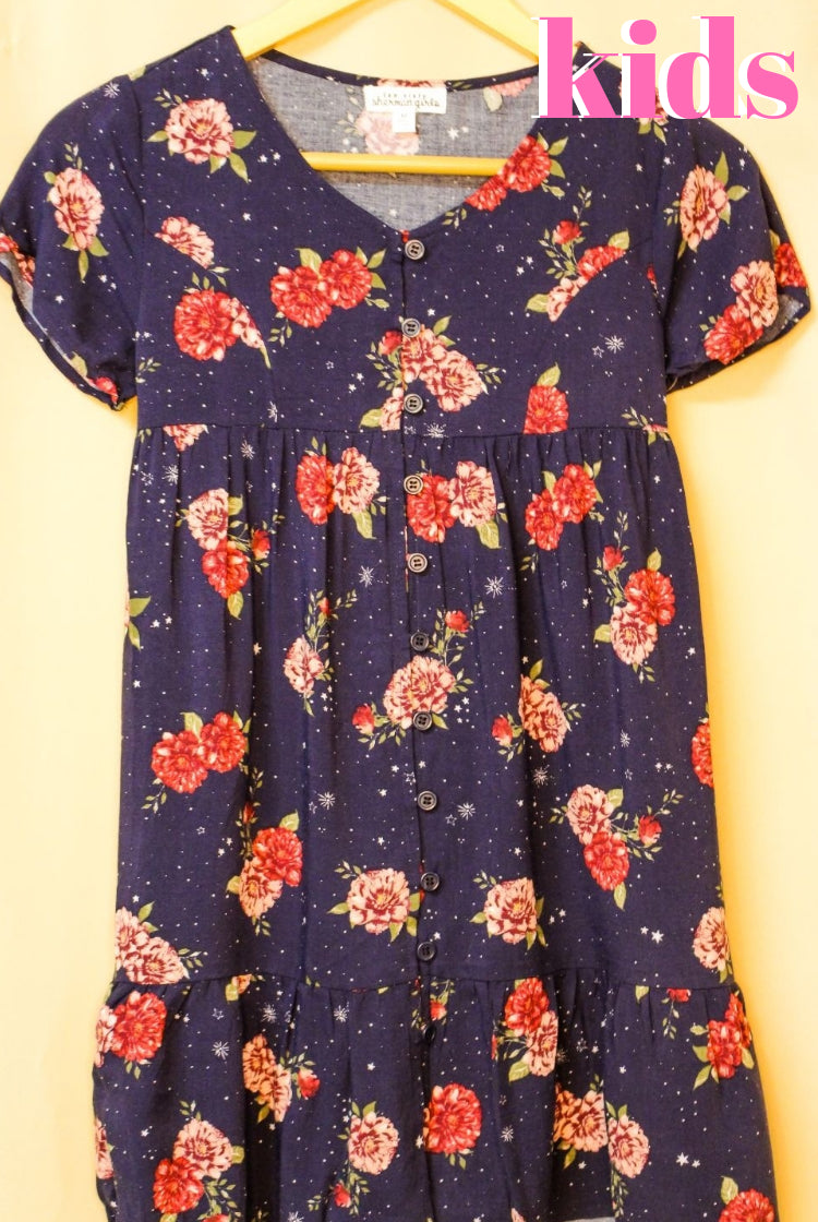 Girl's Short Sleeve Floral Print Tunic Dress