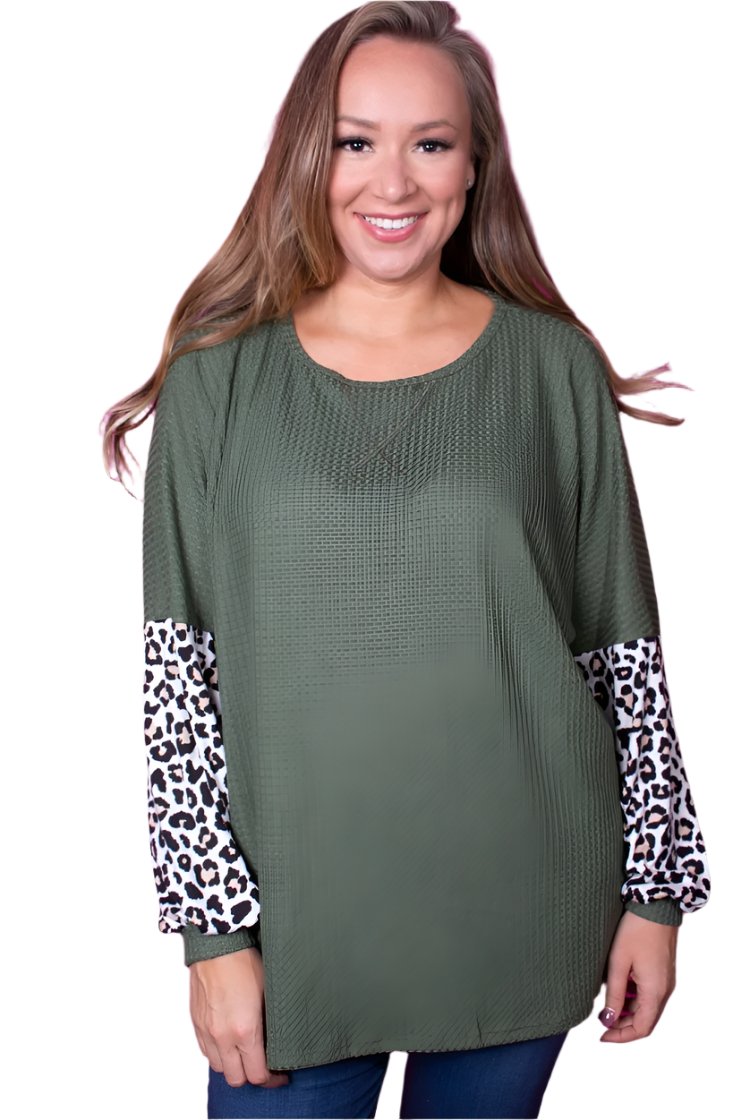 Women's Plus Size Animal Print Bishop Sleeve Loose Fit Top