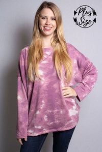Women's Plus Size Long Sleeve Tie Dye Loose Fit Top