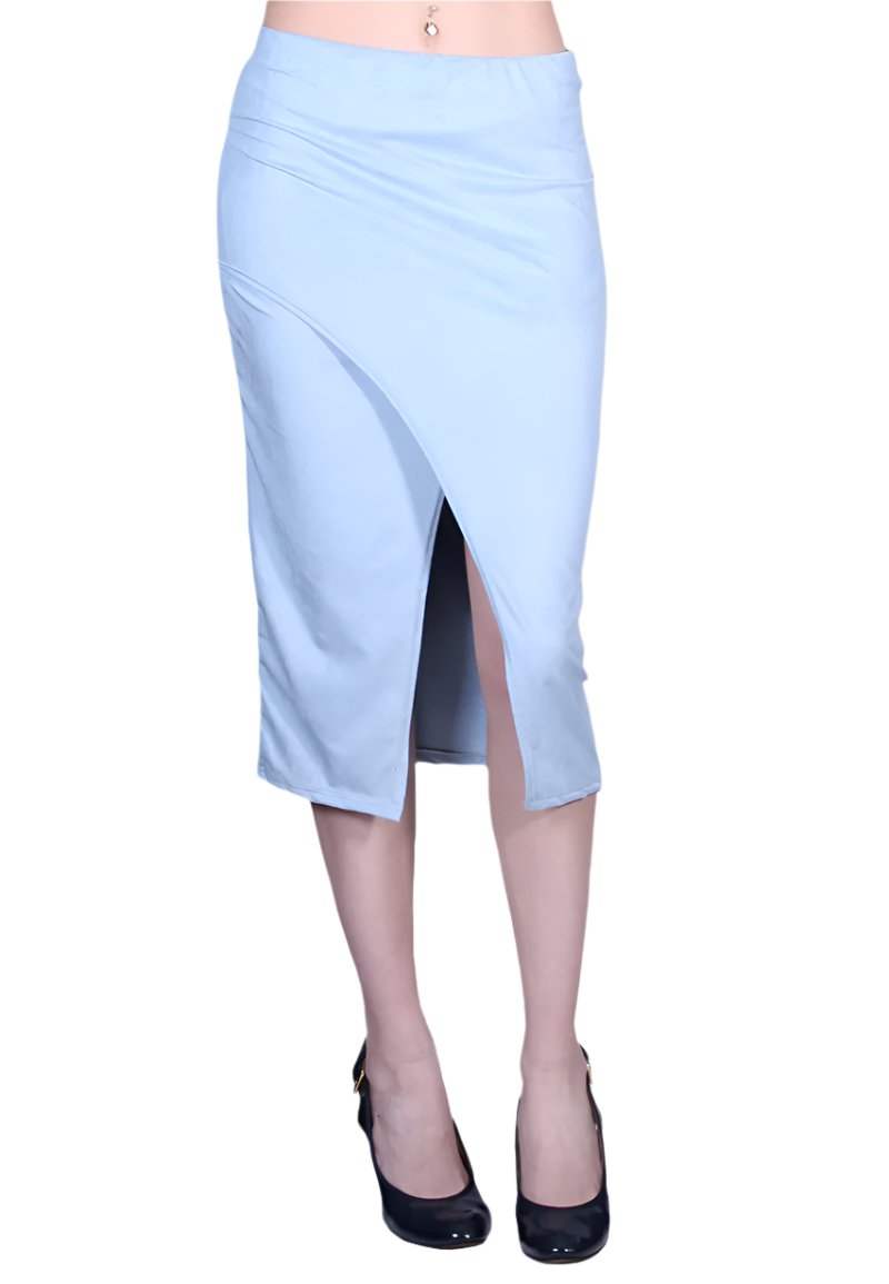 Women's Blue Suede Front Slit Skirt